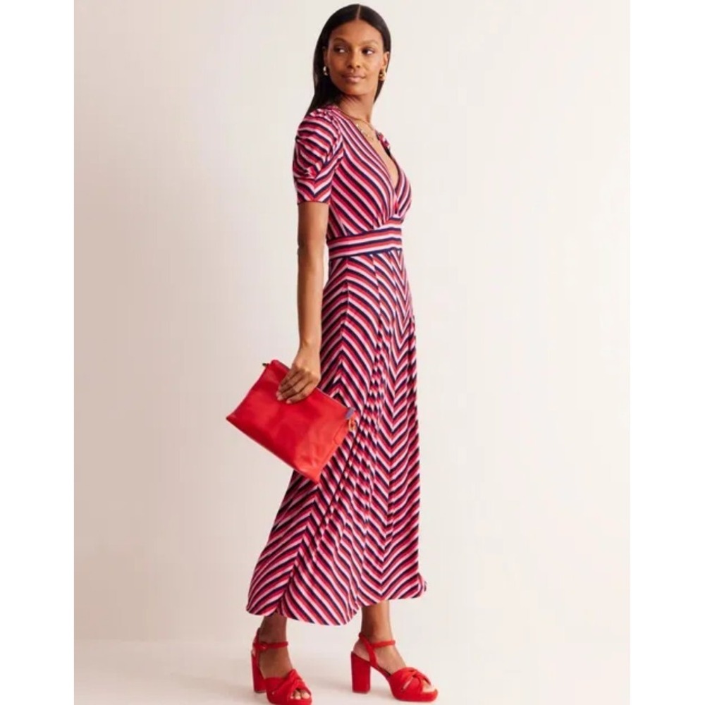NWT Boden Kristen Pleated Jersey Dress Striped Red Pink Navy Romantic US 8R - Picture 10 of 15
